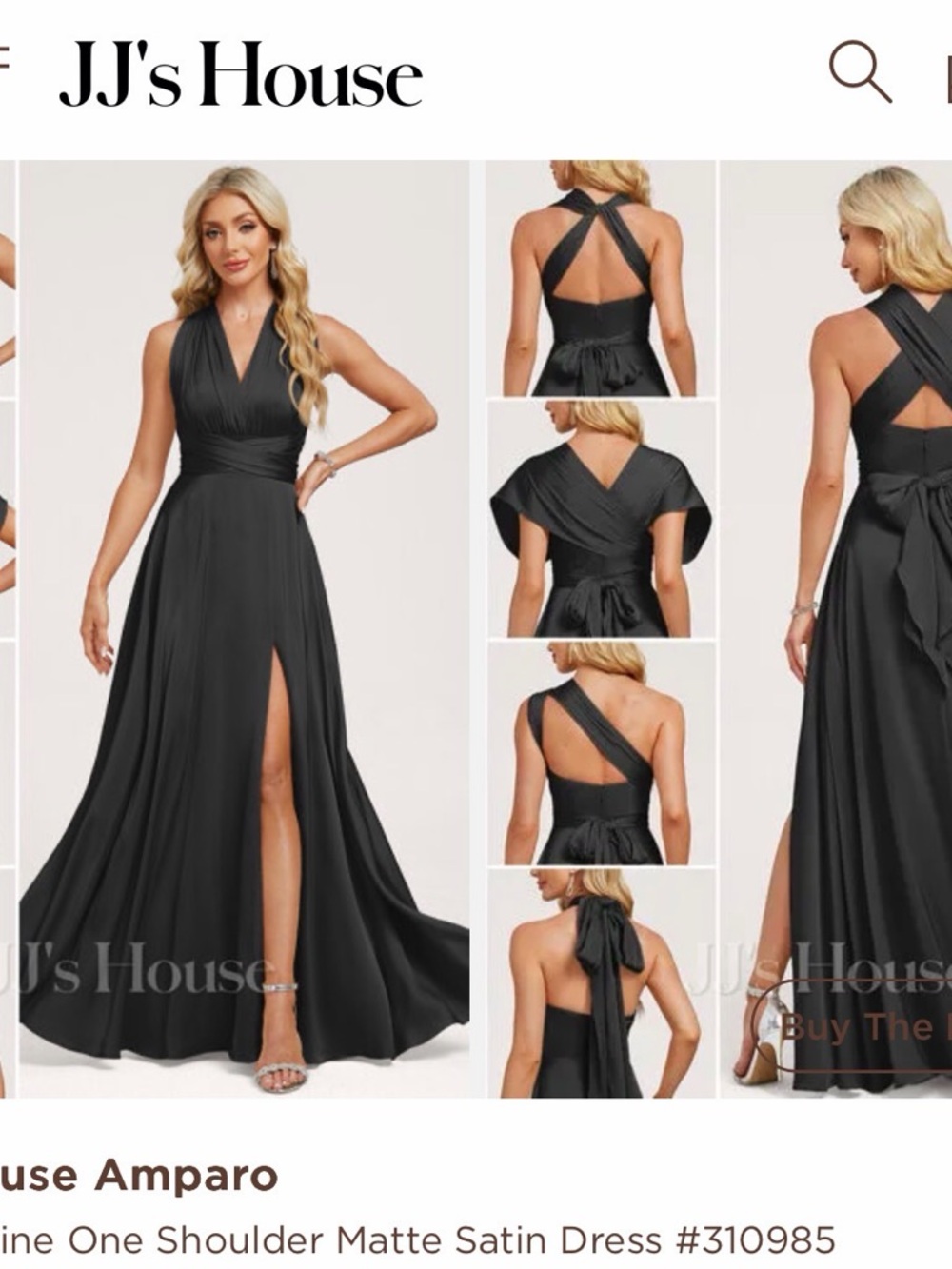 JJ's House Black One-Shoulder Convertible Satin Gown